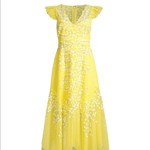 BCBG BCBGMAXAZRIA WOMEN'S EMBROIDERED TULLE RUFFLE DRESS IN AURORA Yellow Gown